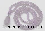 GMN4902 Hand-knotted 8mm, 10mm lavender amethyst 108 beads mala necklace with pendant