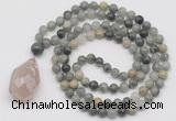 GMN4904 Hand-knotted 8mm, 10mm seaweed quartz 108 beads mala necklace with pendant