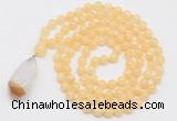 GMN4916 Hand-knotted 8mm, 10mm honey jade 108 beads mala necklace with pendant