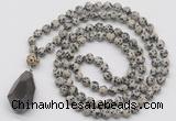 GMN4921 Hand-knotted 8mm, 10mm dalmatian jasper 108 beads mala necklace with pendant