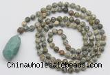 GMN4927 Hand-knotted 8mm, 10mm rhyolite 108 beads mala necklace with pendant
