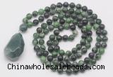 GMN4928 Hand-knotted 8mm, 10mm ruby zoisite 108 beads mala necklace with pendant