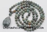 GMN4929 Hand-knotted 8mm, 10mm African turquoise 108 beads mala necklace with pendant