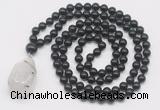 GMN4931 Hand-knotted 8mm, 10mm black obsidian 108 beads mala necklace with pendant