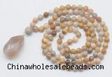 GMN4937 Hand-knotted 8mm, 10mm fossil coral 108 beads mala necklace with pendant