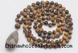 GMN4939 Hand-knotted 8mm, 10mm yellow tiger eye 108 beads mala necklace with pendant
