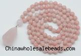 GMN4941 Hand-knotted 8mm, 10mm Chinese pink opal 108 beads mala necklace with pendant