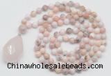 GMN4942 Hand-knotted 8mm, 10mm natural pink opal 108 beads mala necklace with pendant