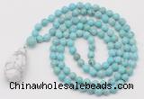 GMN4944 Hand-knotted 8mm, 10mm blue howlite 108 beads mala necklace with pendant