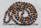 GMN498 Hand-knotted 8mm, 10mm colorful tiger eye 108 beads mala necklaces
