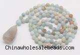 GMN5004 Hand-knotted 8mm, 10mm matte amazonite 108 beads mala necklace with pendant