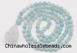 GMN5005 Hand-knotted 8mm, 10mm matte amazonite 108 beads mala necklace with pendant