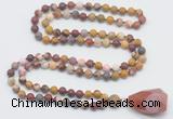 GMN5014 Hand-knotted 8mm, 10mm matte mookaite 108 beads mala necklace with pendant