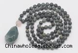 GMN5019 Hand-knotted 8mm, 10mm matte kambaba jasper 108 beads mala necklace with pendant