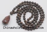 GMN5024 Hand-knotted 8mm, 10mm matte bronzite 108 beads mala necklace with pendant