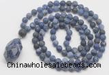 GMN5027 Hand-knotted 8mm, 10mm matte sodalite 108 beads mala necklace with pendant