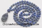 GMN5028 Hand-knotted 8mm, 10mm matte lapis lazuli 108 beads mala necklace with pendant