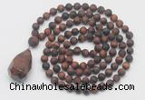 GMN5029 Hand-knotted 8mm, 10mm matte red tiger eye 108 beads mala necklace with pendant