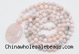 GMN5057 Hand-knotted 8mm, 10mm matte natural pink opal 108 beads mala necklace with pendant