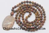 GMN5062 Hand-knotted 8mm, 10mm red moss agate 108 beads mala necklace with pendant