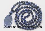GMN5066 Hand-knotted 8mm, 10mm blue tiger eye 108 beads mala necklace with pendant