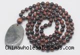 GMN5069 Hand-knotted 8mm, 10mm red tiger eye 108 beads mala necklace with pendant