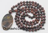 GMN5070 Hand-knotted 8mm, 10mm red tiger eye 108 beads mala necklace with pendant