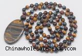 GMN5071 Hand-knotted 8mm, 10mm colorful tiger eye 108 beads mala necklace with pendant