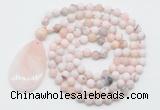 GMN5087 Hand-knotted 8mm, 10mm matte natural pink opal 108 beads mala necklace with pendant