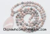 GMN5088 Hand-knotted 8mm, 10mm pink zebra jasper 108 beads mala necklace with pendant