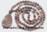 GMN5091 Hand-knotted 8mm, 10mm brecciated jasper 108 beads mala necklace with pendant