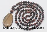 GMN5098 Hand-knotted 8mm, 10mm red tiger eye 108 beads mala necklace with pendant