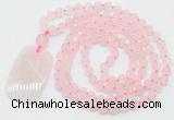 GMN5110 Hand-knotted 8mm, 10mm matte rose quartz 108 beads mala necklace with pendant