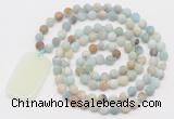 GMN5114 Hand-knotted 8mm, 10mm matte amazonite 108 beads mala necklace with pendant