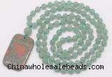 GMN5116 Hand-knotted 8mm, 10mm matte green aventurine 108 beads mala necklace with pendant