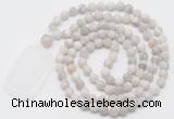 GMN5119 Hand-knotted 8mm, 10mm matte white crazy agate 108 beads mala necklace with pendant