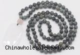 GMN5123 Hand-knotted 8mm, 10mm matte kambaba jasper 108 beads mala necklace with pendant