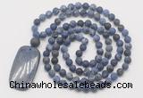 GMN5129 Hand-knotted 8mm, 10mm matte sodalite 108 beads mala necklace with pendant