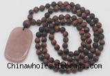 GMN5131 Hand-knotted 8mm, 10mm matte red tiger eye 108 beads mala necklace with pendant