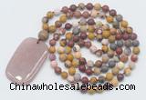 GMN5138 Hand-knotted 8mm, 10mm matte mookaite 108 beads mala necklace with pendant