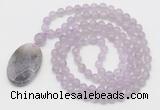 GMN5147 Hand-knotted 8mm, 10mm lavender amethyst 108 beads mala necklace with pendant