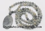 GMN5149 Hand-knotted 8mm, 10mm seaweed quartz 108 beads mala necklace with pendant