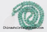 GMN5157 Hand-knotted 8mm, 10mm peafowl agate 108 beads mala necklace with pendant
