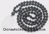 GMN5159 Hand-knotted 8mm, 10mm black agate 108 beads mala necklace with pendant