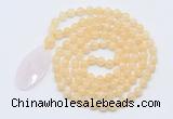 GMN5160 Hand-knotted 8mm, 10mm honey jade 108 beads mala necklace with pendant
