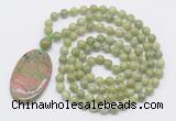 GMN5162 Hand-knotted 8mm, 10mm China jade 108 beads mala necklace with pendant