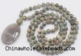 GMN5171 Hand-knotted 8mm, 10mm rhyolite 108 beads mala necklace with pendant