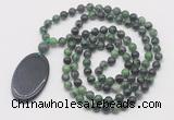 GMN5172 Hand-knotted 8mm, 10mm ruby zoisite 108 beads mala necklace with pendant