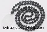 GMN5176 Hand-knotted 8mm, 10mm black tourmaline 108 beads mala necklace with pendant