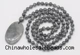 GMN5178 Hand-knotted 8mm, 10mm black labradorite 108 beads mala necklace with pendant